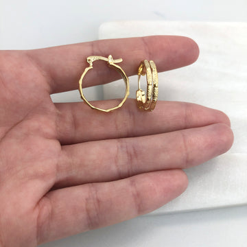 18K Gold Layered Oro Laminado 19 mm Double Layered Textured Hoops Wholesale 21.0170